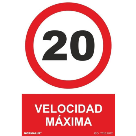 Señal de velocidad máxima 20 km/h, con tintas UV SEKURECO                         100 x 150 mm                          ADHESIVOS DE VINILO