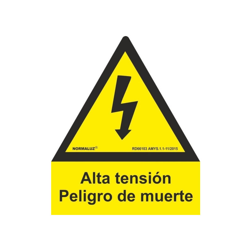 

Señal Eléctrica Pentágono Alta Tensión Peligro de muerte | Lado 300 mm - ALUMINIO 0'8 mm