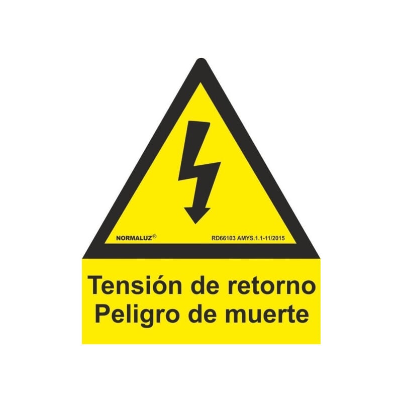 

Señal Eléctrica Pentágono Tensión de Retorno Peligro de Muerte | Lado 210 mm - ALUMINIO 0'8 mm