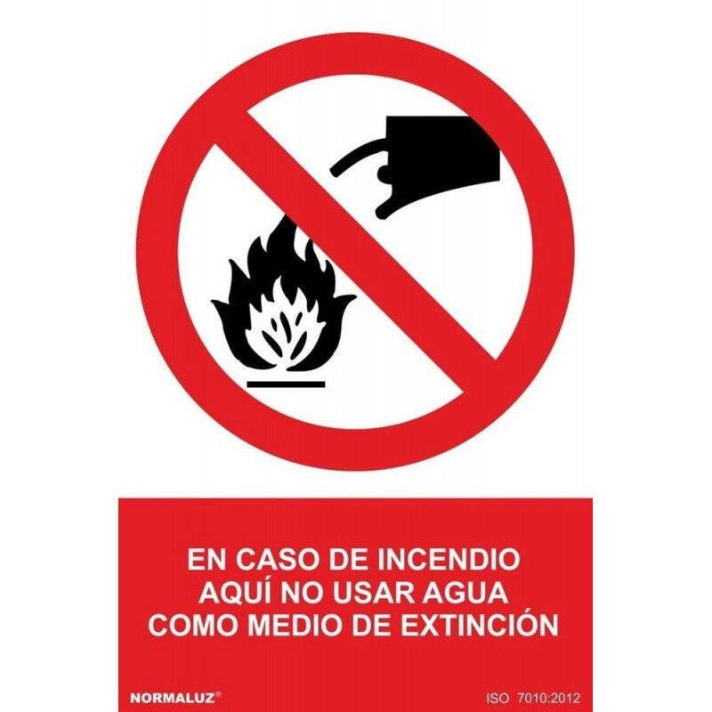 

Señal En Caso de Incendio Aquí No Usar Agua Como Medio de Extinción | ADHESIVOS DE VINILO - 150 x 200 mm