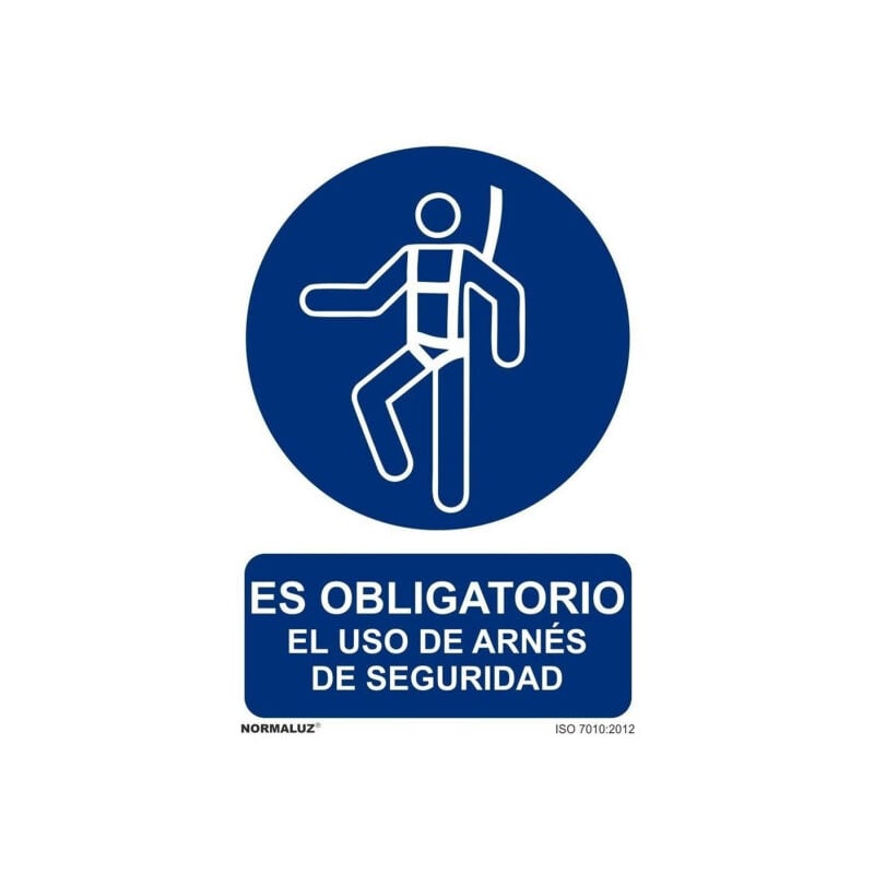 

Señal Es Obligatorio El Uso de Arnés de Seguridad Con Tintas UV | 210 x 300 mm - ALUMINIO 0'5 mm