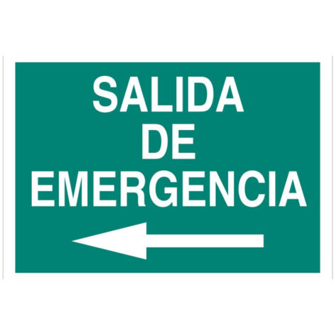Señal evacuación Salida de Emergencia flecha izquierda de texto y pictograma Señal PVC luminiscente 210X148