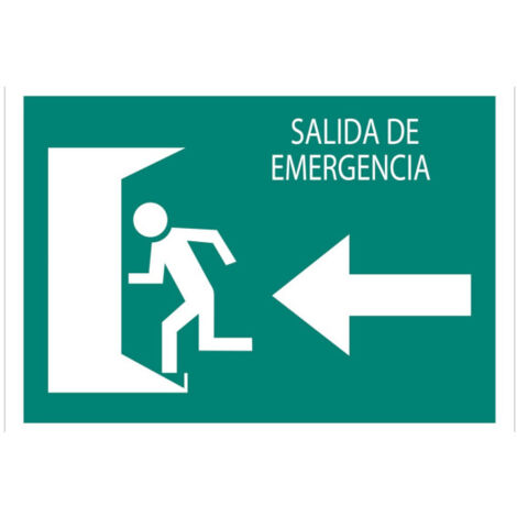 Señal evacuación Salida emergencia lado Izquierdo, con texto                                                   Señal PVC luminiscente       210X148