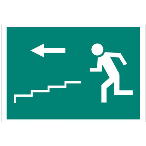 Señal fotoluminiscente Salida por la escalera flecha izquierda (Bajada)                                                   Señal PVC luminiscente       420X297