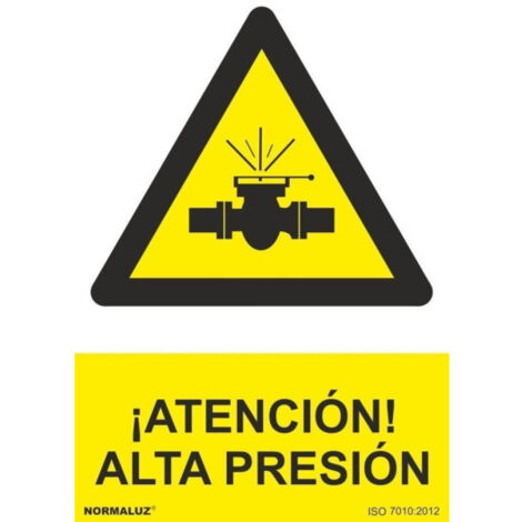 Señal industrial ¡Atención Alta Presión SEKURECO                         100 x 150 mm                          ADHESIVOS DE VINILO