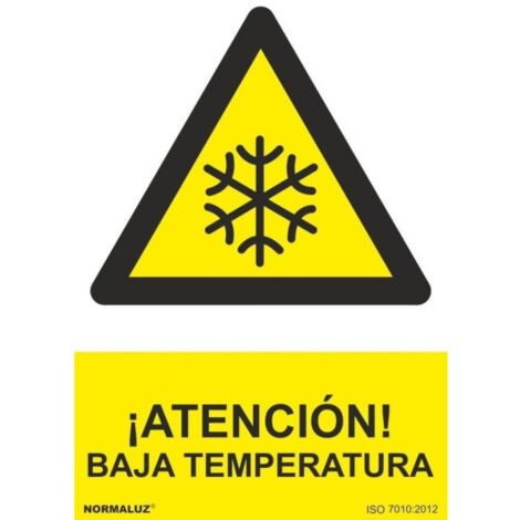 Señal industrial ¡Atención Baja Temperatura (tintas UV) SEKURECO                         100 x 150 mm                          ADHESIVOS DE VINILO