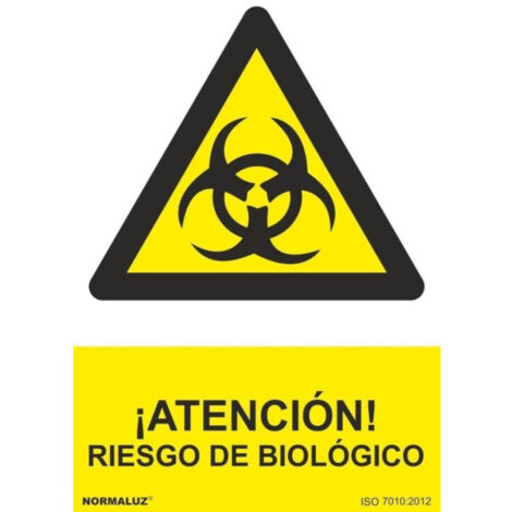 Señal industrial ¡Atención Riesgo Biológico (tintas UV) SEKURECO                         100 x 150 mm                          ADHESIVOS DE VINILO