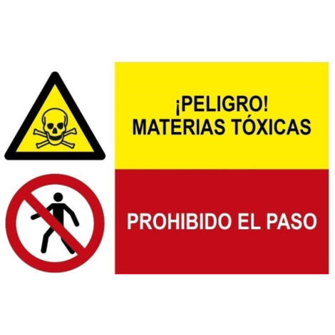 Señal industrial Peligro materias tóxicas, Prohibido el paso SEKURECO                 Adhesivo vinilo