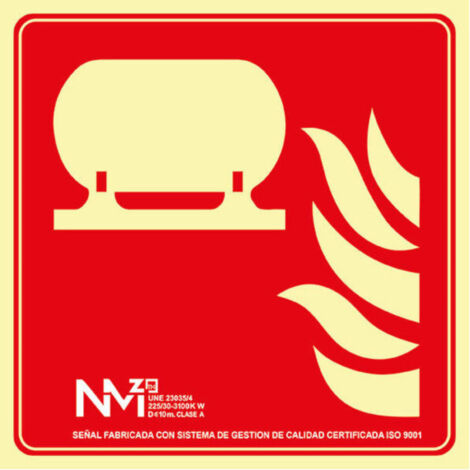 Señal "Instalación fija de extinción de incendios"                         210 x 210 mm                          CLASE A (ALUMINIO 0'5 mm)