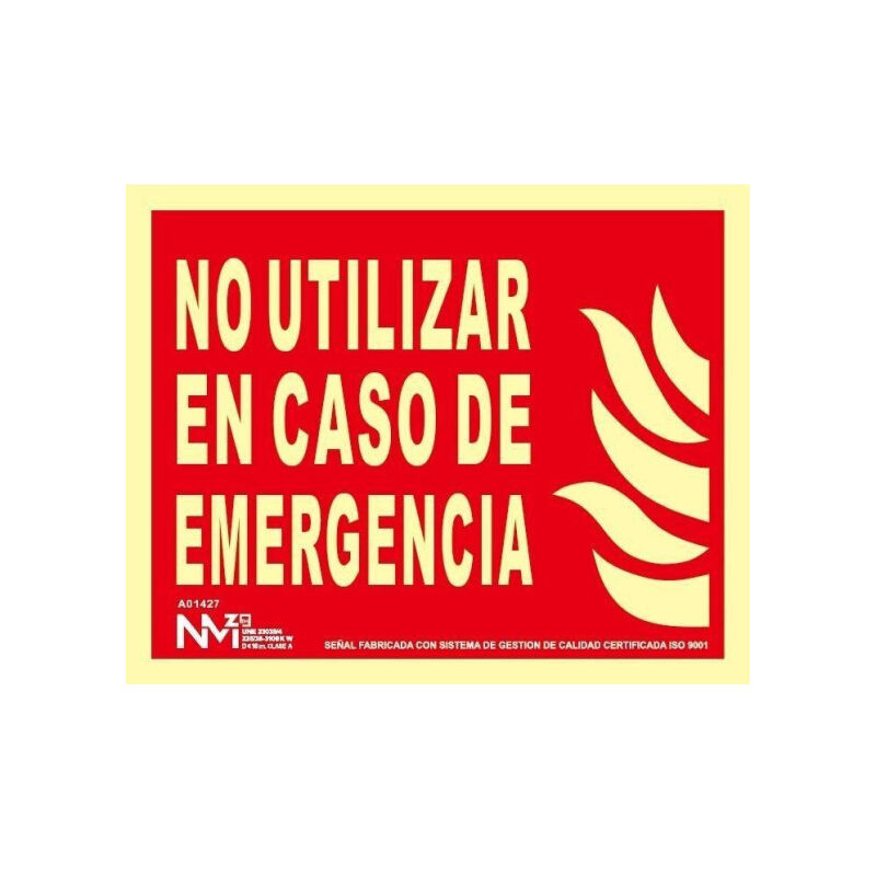 

Señal No Utilizar en Caso de Emergencia (Solo Texto) Luminiscente | CLASE A (PVC 1 mm) - 210 x 150 mm