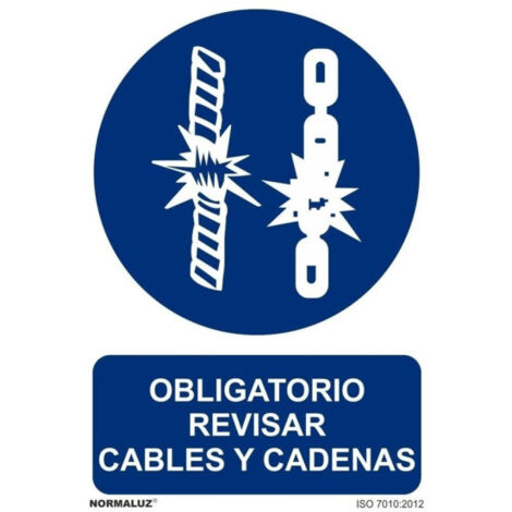 Señal Obligatorio Revisar Cables Y Cadenas Con Tintas UV | ADHESIVOS DE VINILO - 100 x 150 mm