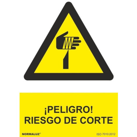 Señal ¡Peligro Riesgo de Corte (tintas UV) SEKURECO                         150 x 200 mm                          ADHESIVOS DE VINILO