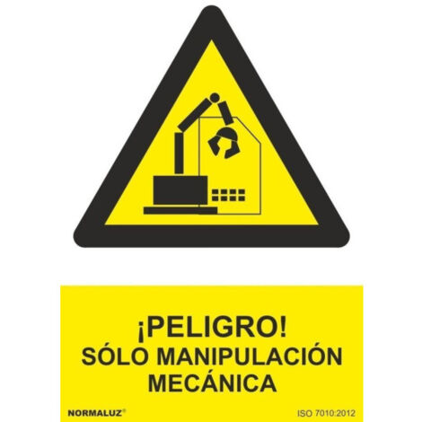 Señal ¡Peligro Solo Manipulación Mecánica SEKURECO                         100 x 150 mm                          ADHESIVOS DE VINILO