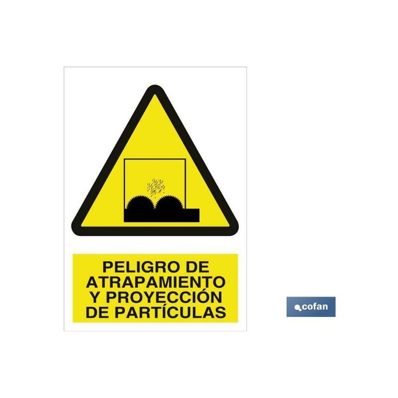 

PLIMPO señal poliestireno 148x105 peligro de atrapamiento y proyección de partículas
