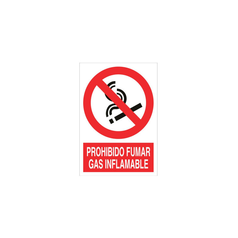 

Señal prohibido pictograma y texto - Prohibido fumar gas inflamable | 148X105 - POLIESTIRENO