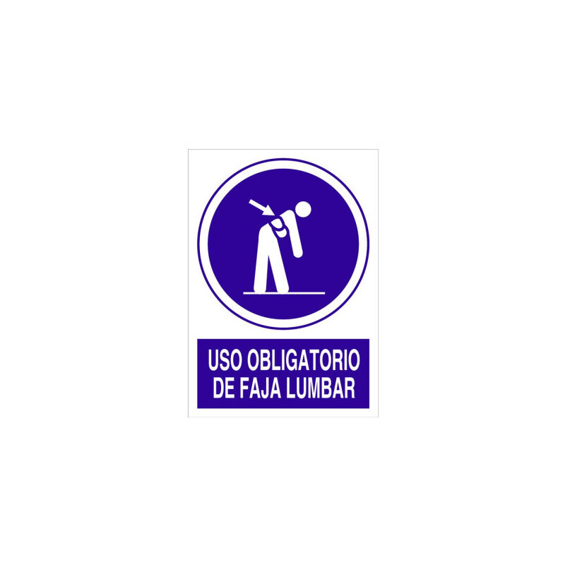 

Señal obligación pictorama y texto - Obligatorio faja lumbar | 148X105 - POLIESTIRENO