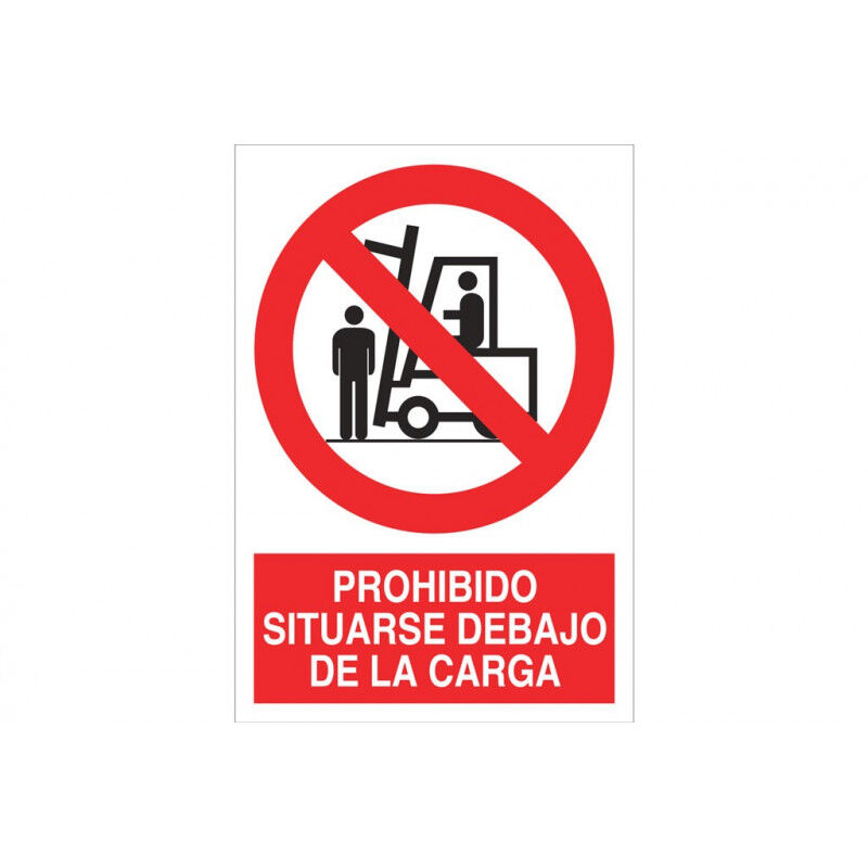 

Señal prohibido pictograma y texto - Prohibido situarse debajo carga | 148X105 - POLIESTIRENO