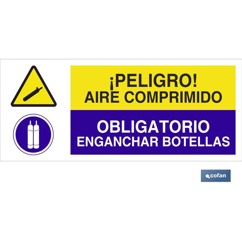 

Senal Peligro Aire Comprimido - Obligatorio Enganchar Botellas - 1,5Mm 507X210..