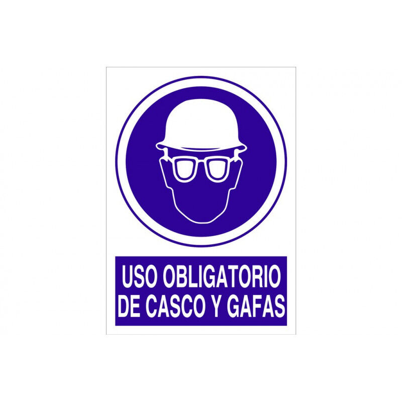 

Señal obligación pictorama y texto - Uso obligatorio de casco y gafas | 210X148 - POLIESTIRENO