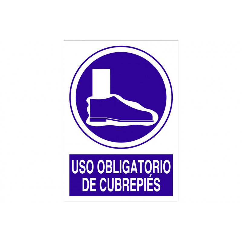 

Señal obligación pictorama y texto - Uso obligatorio de cubrepiés | Poliestireno - 210x148 mm