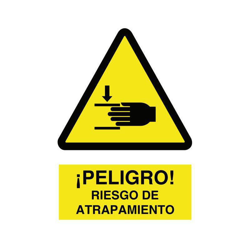 

Señal advertencia pictograma y texto - Peligro riesgo de atrapamiento | Poliestireno - 297x210 mm