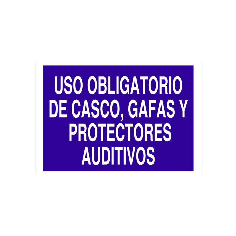 

Señal obligación solo texto - Uso de casco, gafas y protect. auditivos | 420x297 mm
