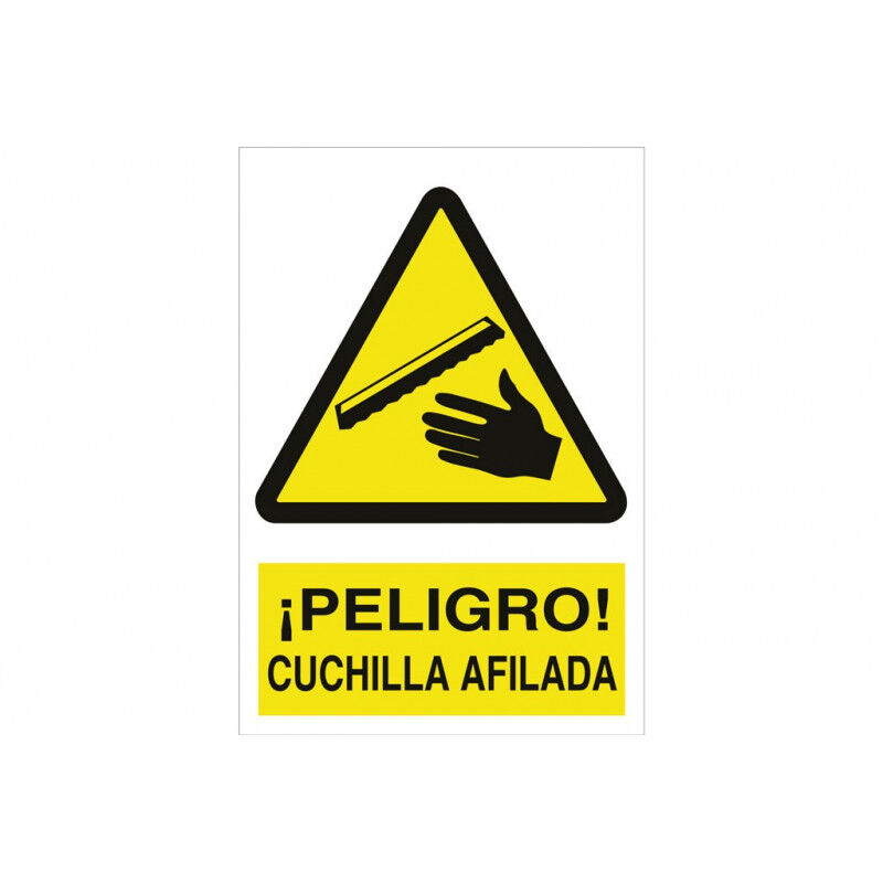 

Señal advertencia pictorama y texto - ¡Peligro! cuchilla afilada | Poliestireno - 420x297 mm