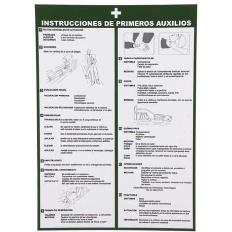 señal poliestireno 420x297mm. instrucciones primeros auxilios