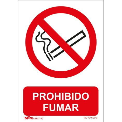 Señal prohibido fumar PVC MARCA ATM con medidas 30x20 cm y diseño Glasspack.