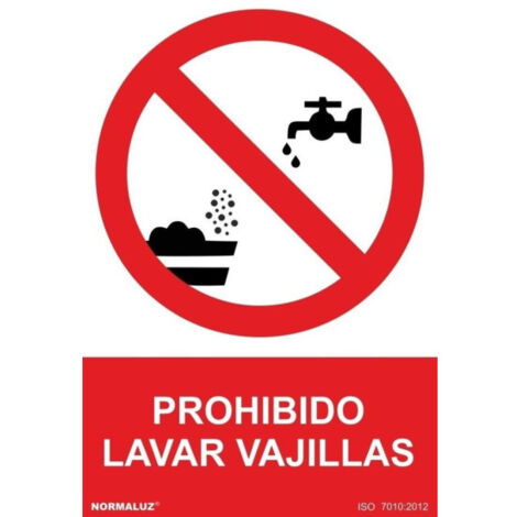Señal Prohibido Lavar Vajillas Con (texto y pictograma) con tintas UV SEKURECO 100 x 150 mm ADHESIVOS DE VINILO