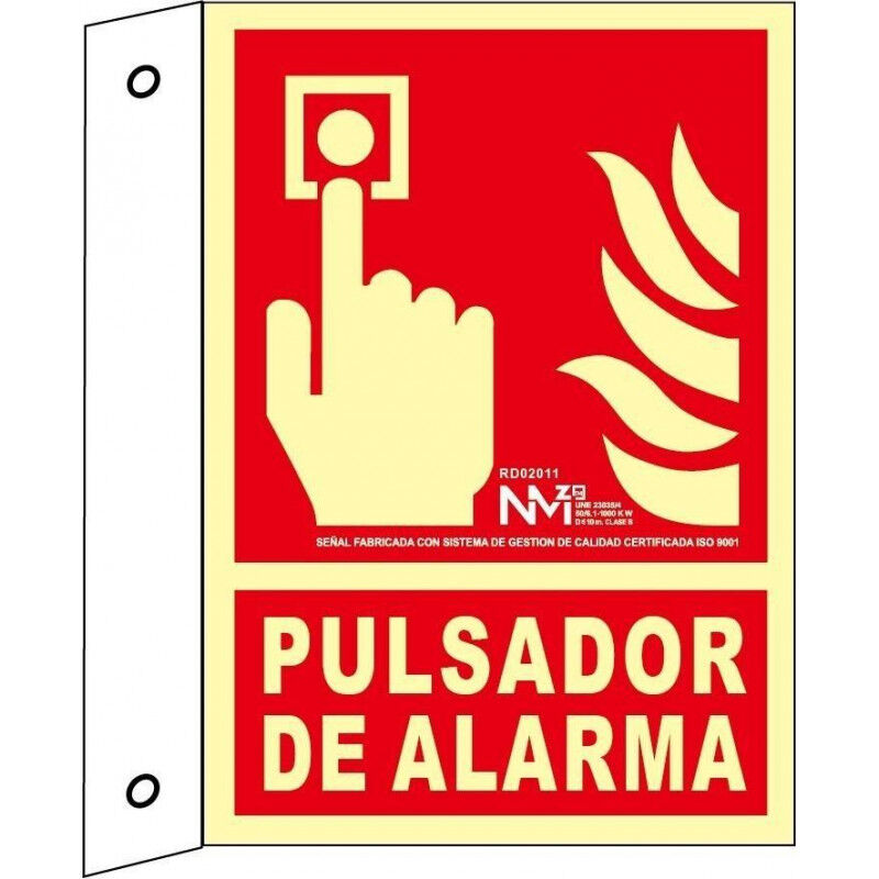 

Señal Pulsador de Alarma Banderola Luminiscente | 210 x 300 mm - ALUMINIO 0'5 mm