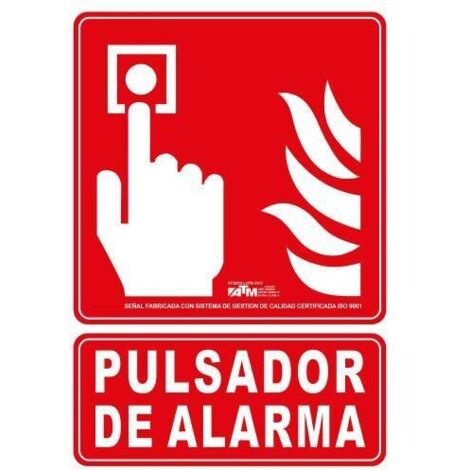 Señal pulsador de alarma PVC ATM con clase A y diseño resistente al agua IP65.