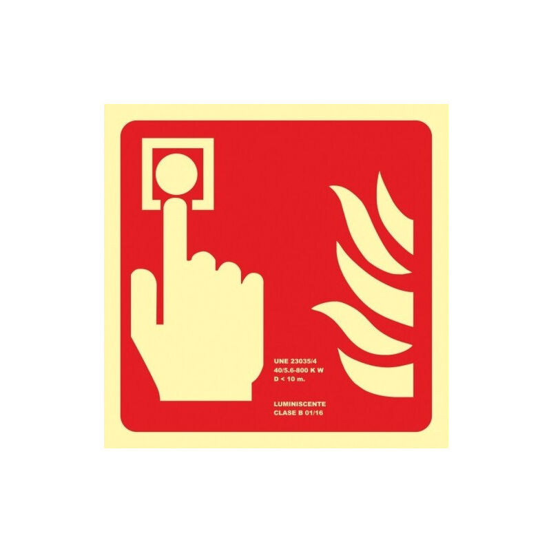 

Señal Pulsador de Alarma (Sin Texto) Luminiscente | CLASE A (PVC 1 mm) - 210 x 210 mm