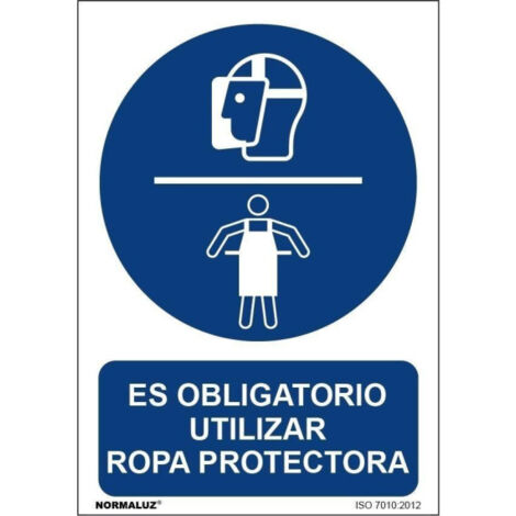 Señal que indica el uso obligatorio de ropa protectora, con tintas UV SEKURECO                         100 x 150 mm                          ADHESIVOS DE VINILO