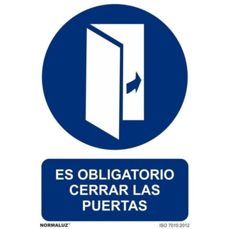 Señal que indica Es Obligatorio Cerrar Las Puertas Con Tintas UV SEKURECO                         200 x 300 mm                          ADHESIVOS DE VINILO