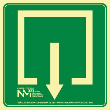 Señal "Salida" con capa luminiscente 210 x 210 mm CLASE B (PVC 0'7 mm)