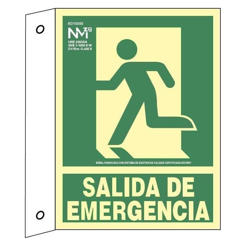 

Señal Salida de Emergencia Banderola Luminiscente Clase B 224x224mm