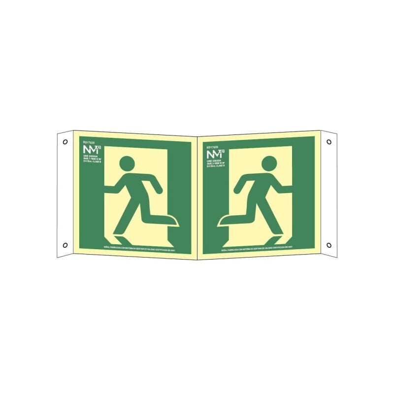 

Señal Salida de Emergencia Panorámica Luminiscente PVC 0,7mm CLASE B 224X224mm