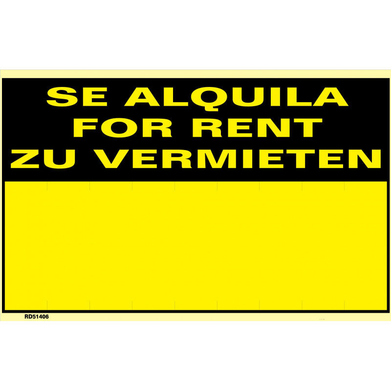 

Señal Se Alquila/For Rent/Zu Vermieten | Amarillo - 450 x 700 mm