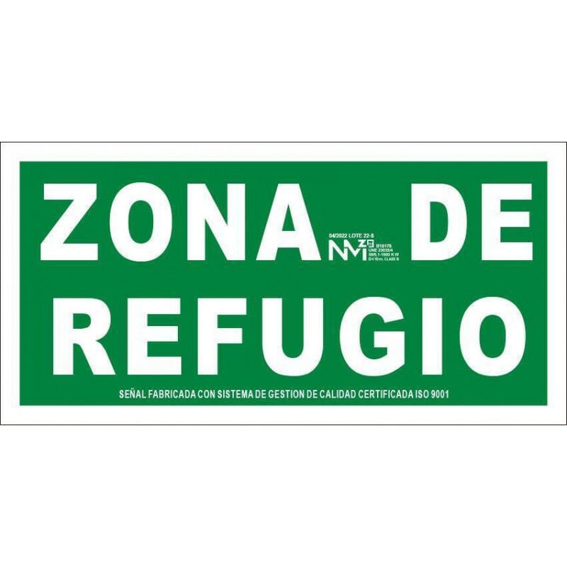 

Señal Zona de Refugio Luminiscente Clase B 105 x 300 mm