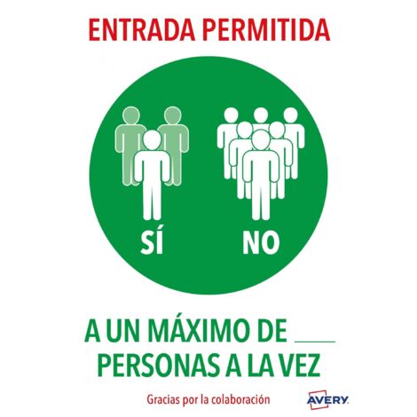 SEÑALES ADHESIVOS PREIMPRESO  ENTRADA PERMITIDA SOBRE DE 2 HOJAS EN A4 AVERY AVKITCOVID6ES