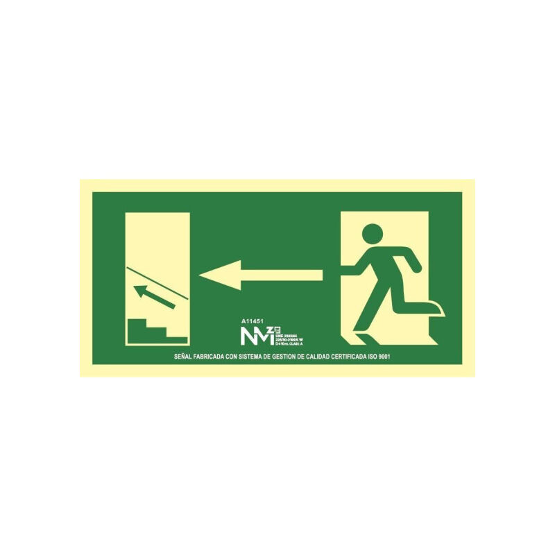 

Sekureco - Señales De Evacuacion Luminiscentes Gran Formato Escalera Izq Arriba | CLASE A (PVC 1 mm) - 948 x 474 mm