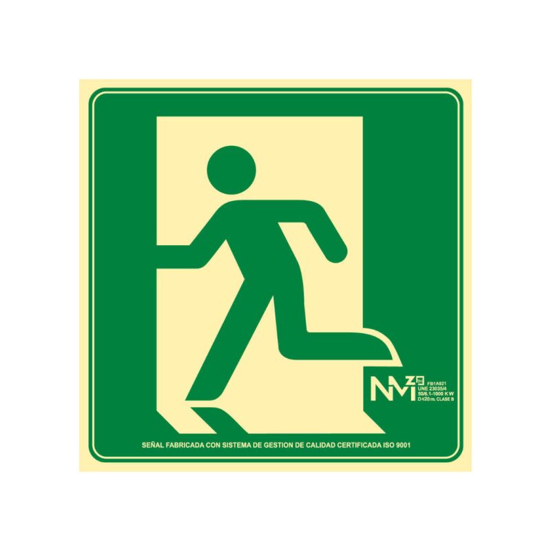 

Señales De Evacuacion Luminiscentes Gran Formato Evacuación Izq | CLASE B (PVC 0'7mm) - 447 x 447 mm
