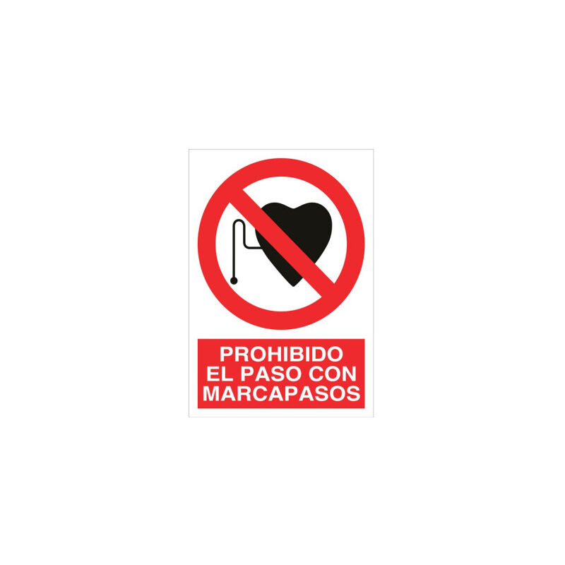 

Señal prohibido pictograma y texto - Prohibido el paso con marcapasos | 210X148 - Pegatina Adhesiva