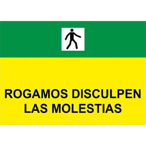 Señales viales de PVC Rogamos Disculpen Las Molestias, de texto y pictograma 500 x 700 mm SEKURECO