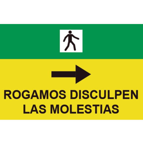 Señales Viales PVC Rogamos Disculpen Molestias flecha derecha 500 x 700 mm SEKURECO
