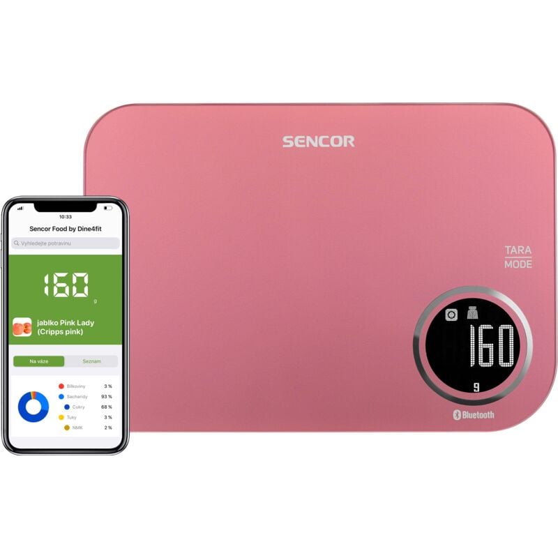 Image of Sencor bilancia cucina digitale SKS707, bilancia da cucina elettronica pesa alimenti bluetooth smart, vetro temperato, bilancia di precisione display