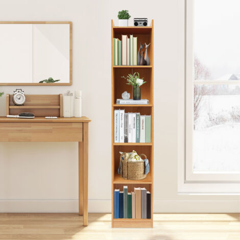 Senderpick- Bibliothèque, meuble de rangement sur cinq niveaux, bibliothèque d'angle étroite, étagère de salon, étagère de bureau, 30 x 24 x 152 cm, Couleur chêne