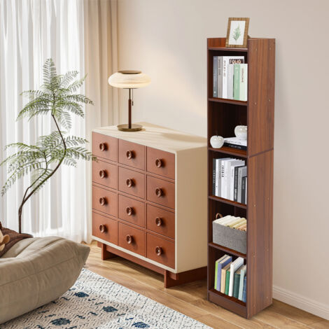 Senderpick- Bibliothèque, meuble de rangement sur cinq niveaux, bibliothèque d'angle étroite, étagère de salon, étagère de bureau, 30 x 24 x 152 cm, Marron foncé