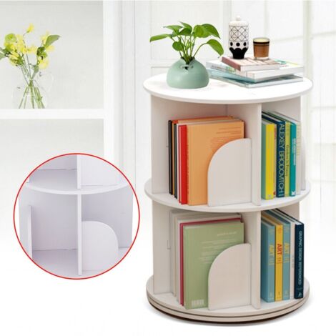 Senderpick – Bibliothèque rotative 2 niveaux 360° – Étagère autoportante en PVC – Style nordique – Capacité 100 kg – Pour salon, bureau, chambre